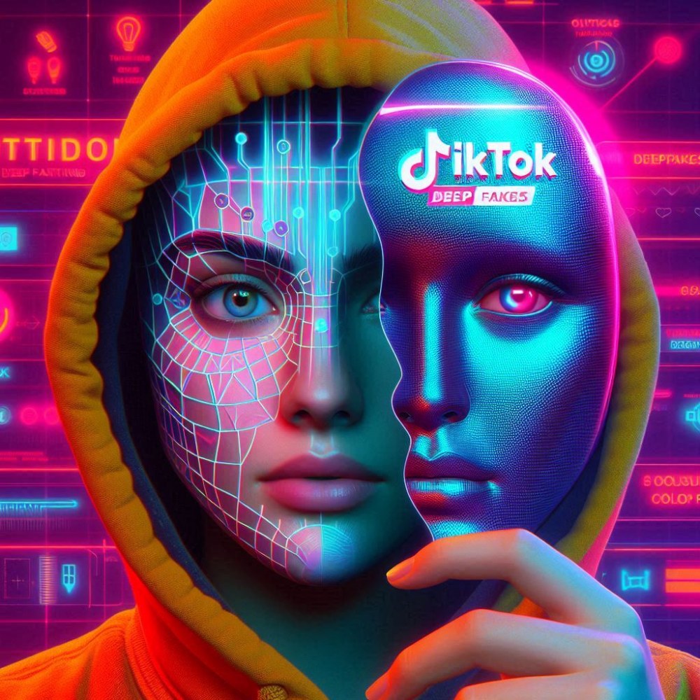 Image symbole d'un Deepfake avec le logo Tiktok